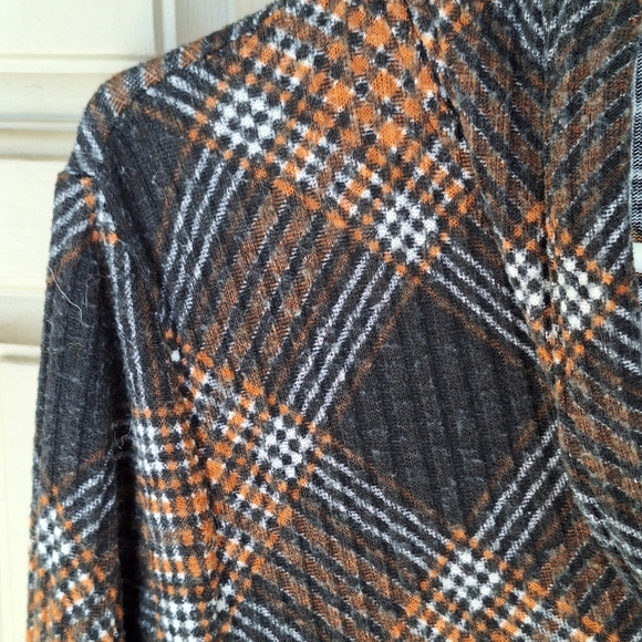 VTG Adrienne Vittadini Dress SzL  Ribbed Knit Lt Weight Plaid Drop Waist Logo - Picture 3 of 10